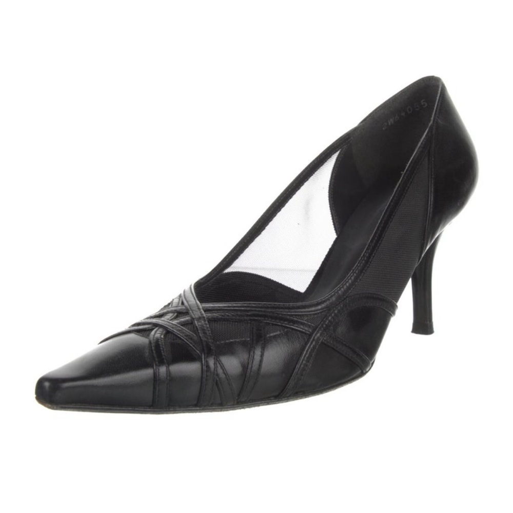STUART WEITZMAN Vintage Leather Mesh Accents D’Orsay Pumps in Black SZ 7.5